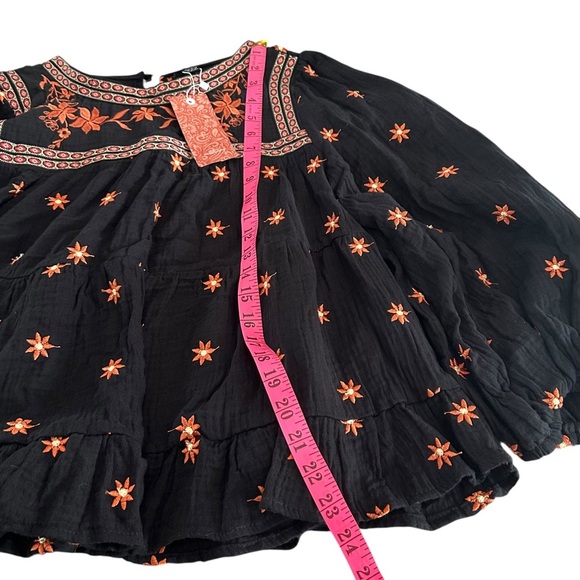 Boho Embroidered Peplum Cotton Gauze Top - Picture 15 of 15